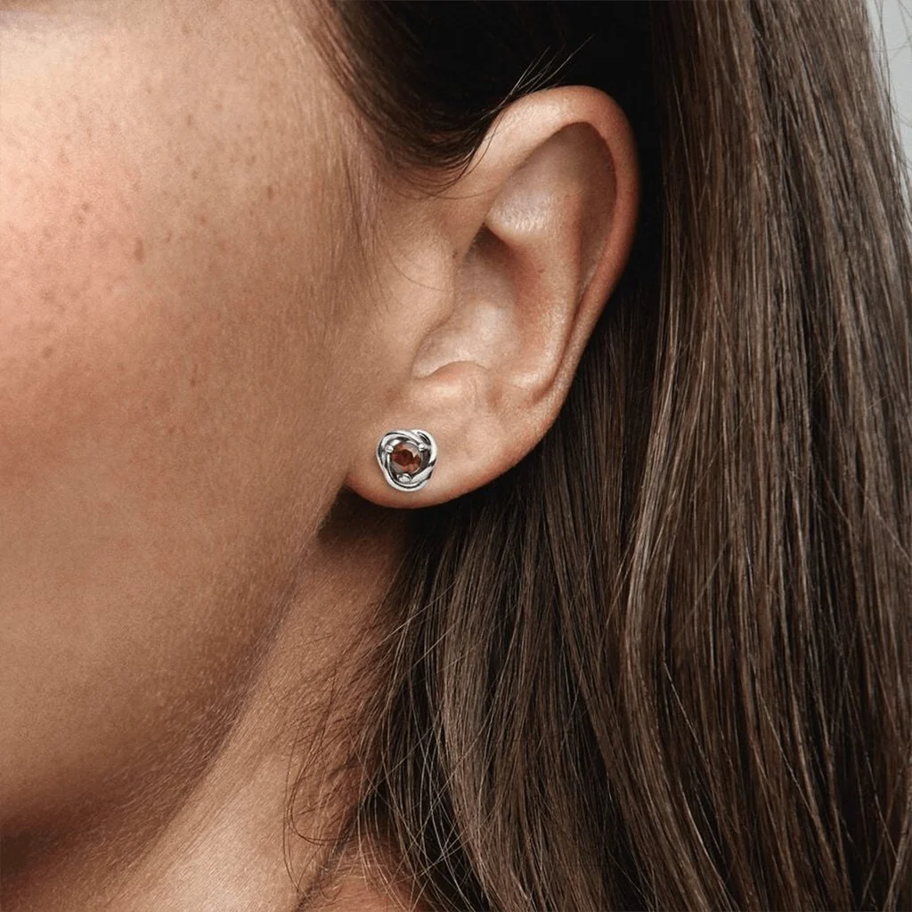 PANDORA : January Red Eternity Circle Stud Earrings - Image 2