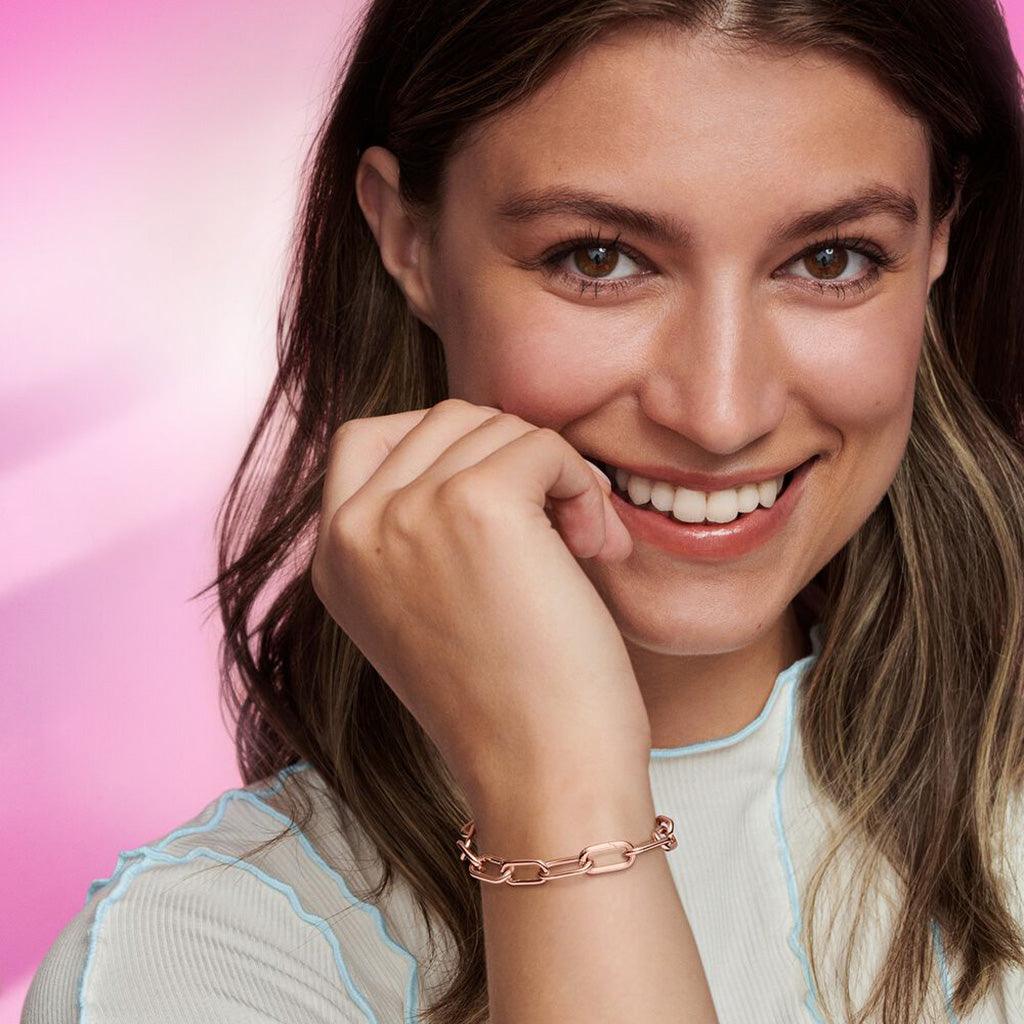 PANDORA : Link Chain Bracelet in Rose Gold - 3 Connectors - Image 2
