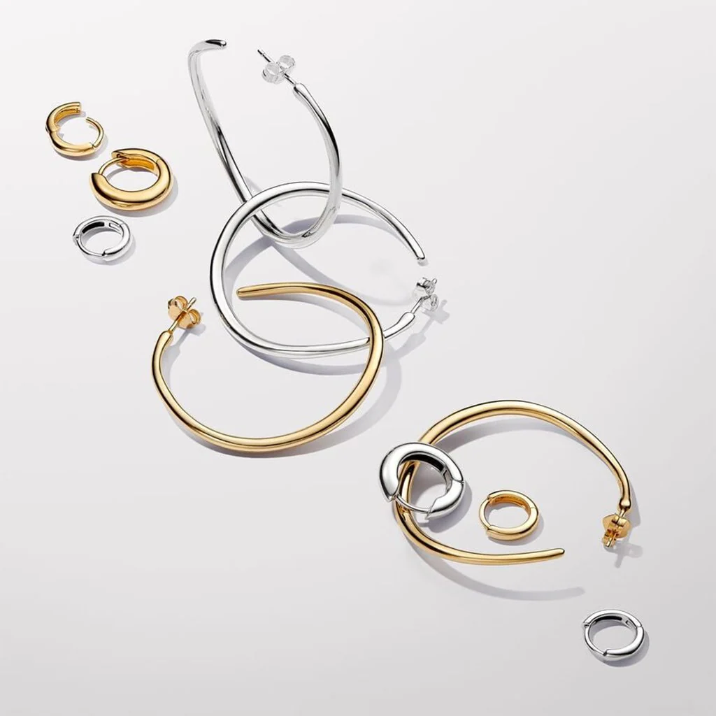 PANDORA : Organically Shaped 42 mm Open Hoop Earrings in Sterling Silver - Image 4