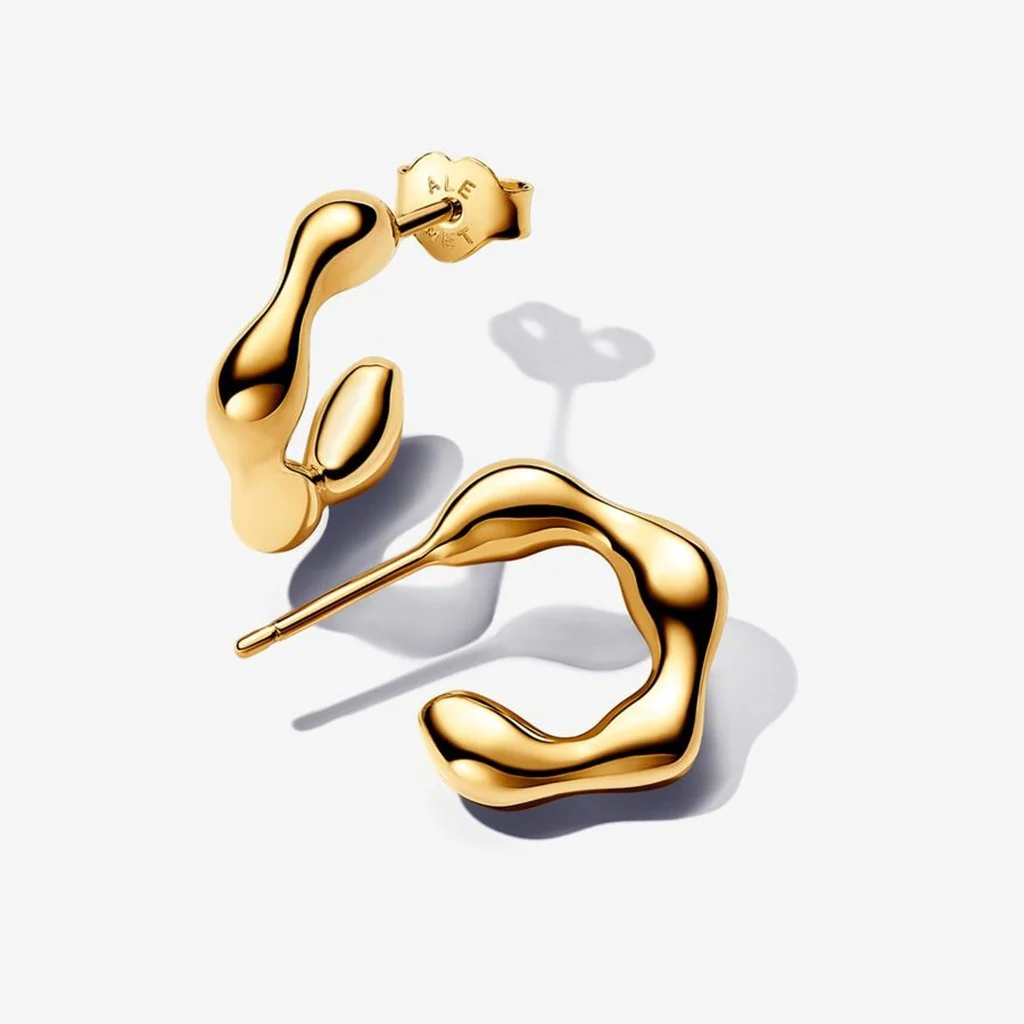PANDORA : Organically Shaped Open Hoop Earrings in Gold