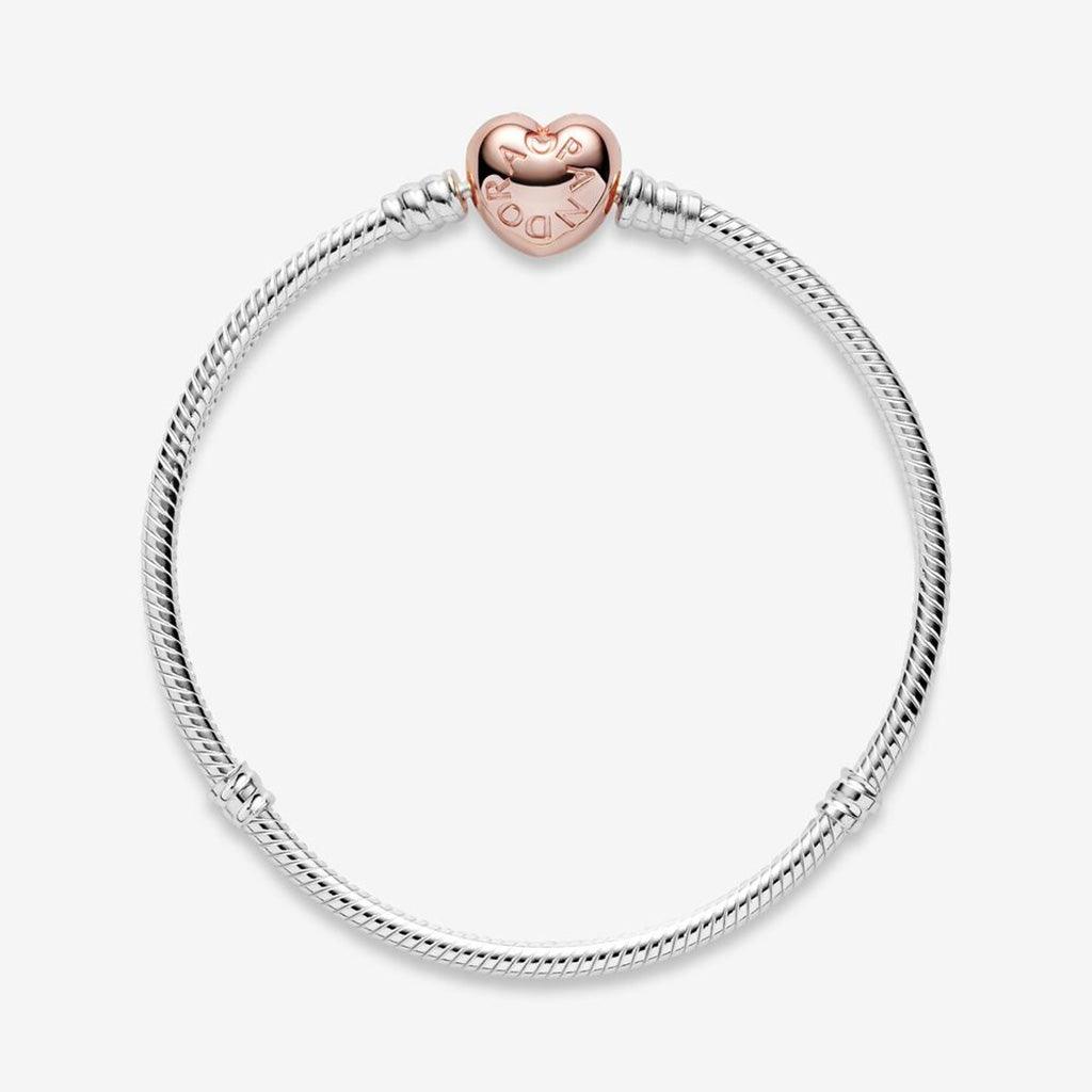 PANDORA : Pandora Moments Heart Clasp Snake Chain Bracelet in Sterling Silver & Rose Gold - Image 4