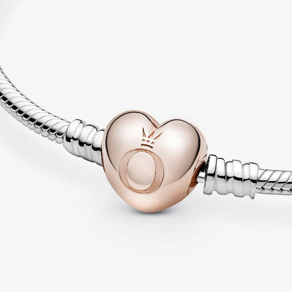 PANDORA : Pandora Moments Heart Clasp Snake Chain Bracelet in Sterling Silver & Rose Gold - Image 5