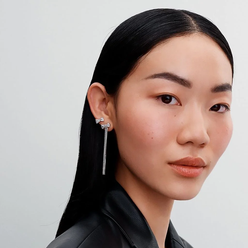 PANDORA : Pavé Bow Drop Earrings - Image 3