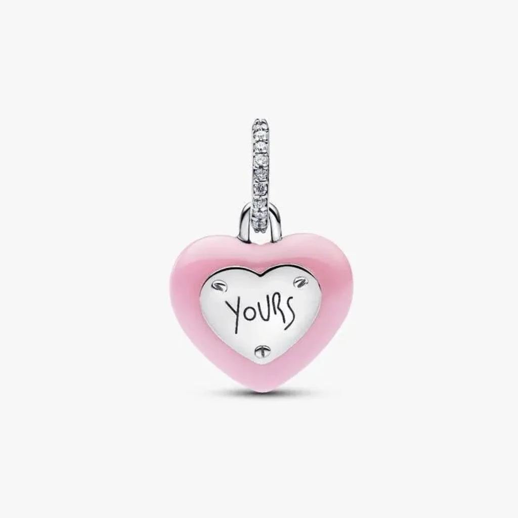 Pandora : Pink Ceramic Heart Padlock Dangle Charm - Image 2