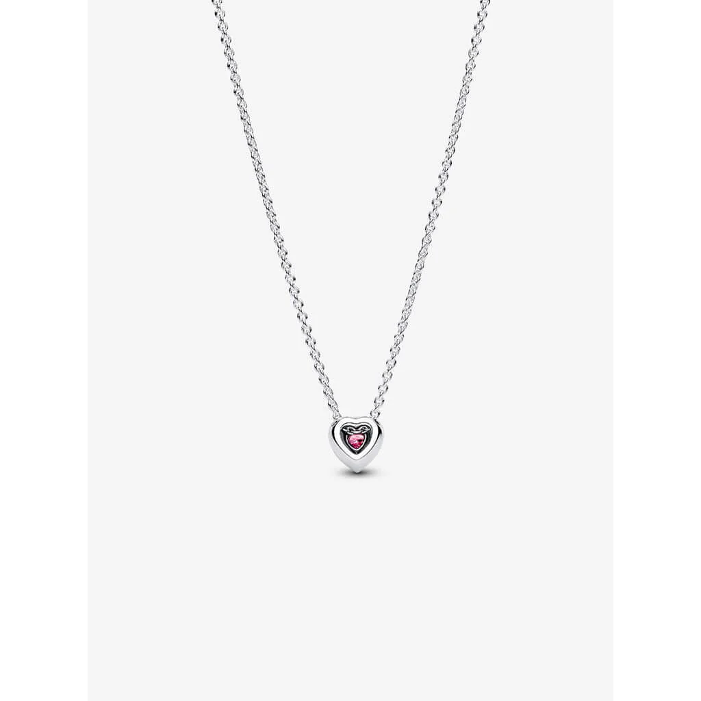 PANDORA : Pink Elevated Heart Necklace - Silver/Pink - Image 4