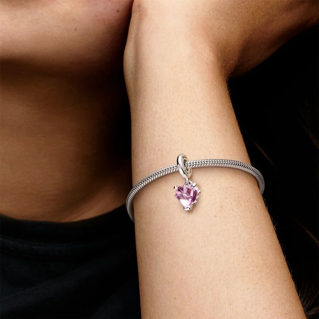 PANDORA : Pink Family Tree & Heart Dangle Charm - Image 3