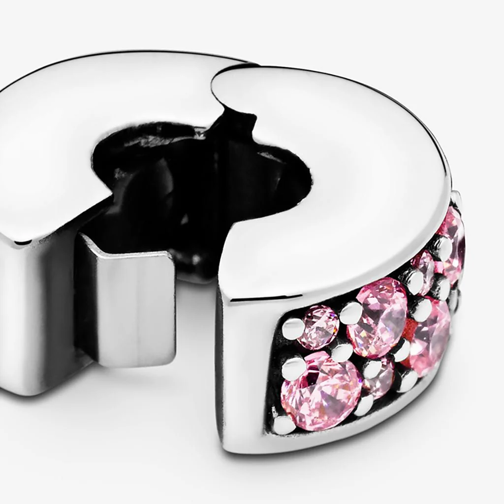 PANDORA : Pink Pavé Clip Charm - Image 2