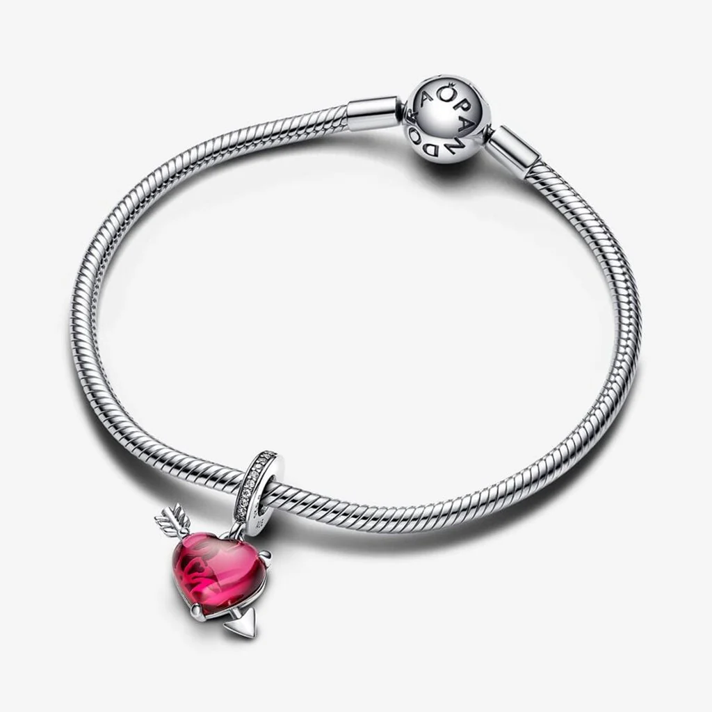 PANDORA : Red Heart & Arrow Murano Glass Dangle Charm in Sterling Silver - Image 3