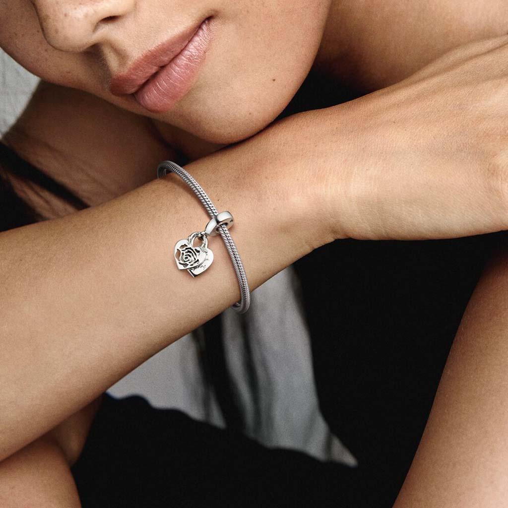 PANDORA : Rose Heart Padlock Dangle Charm - Image 7