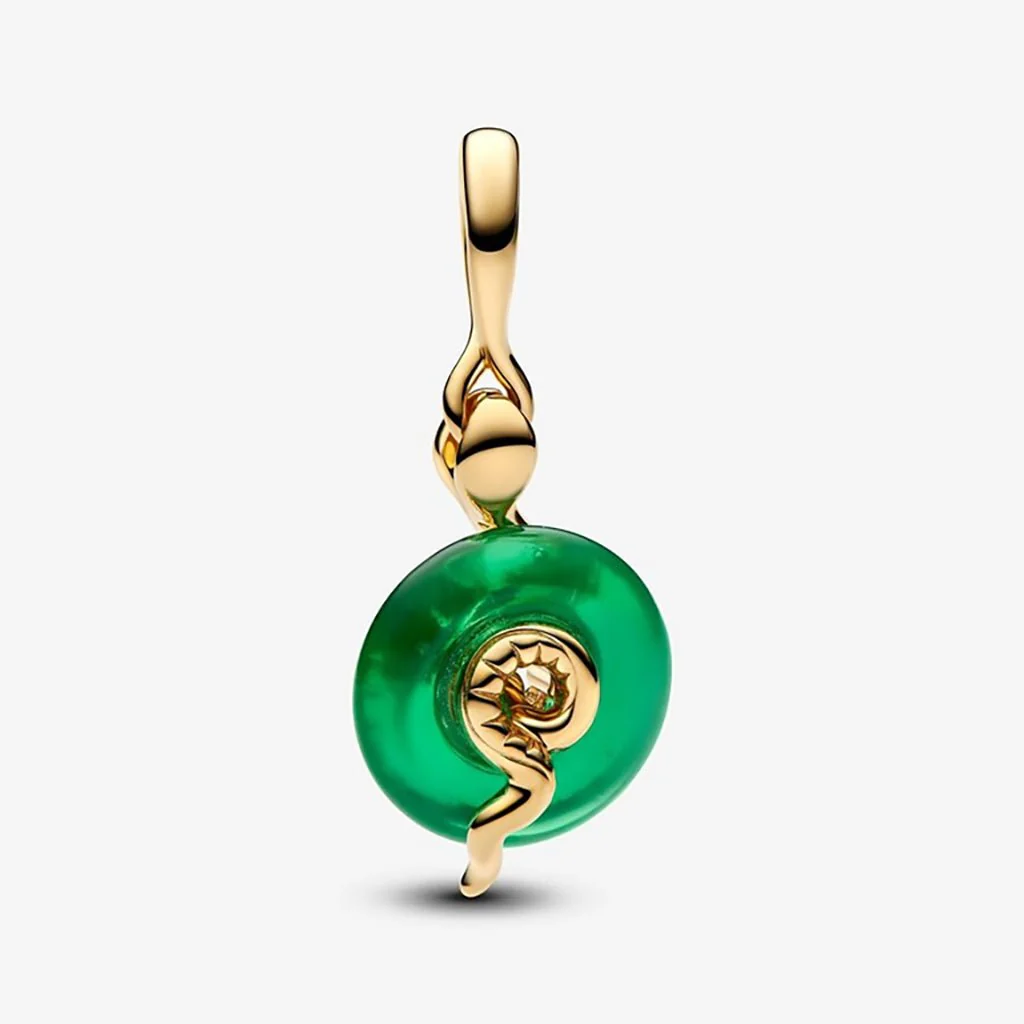 PANDORA : Snake Green Murano Glass Dangle Charm - Image 2