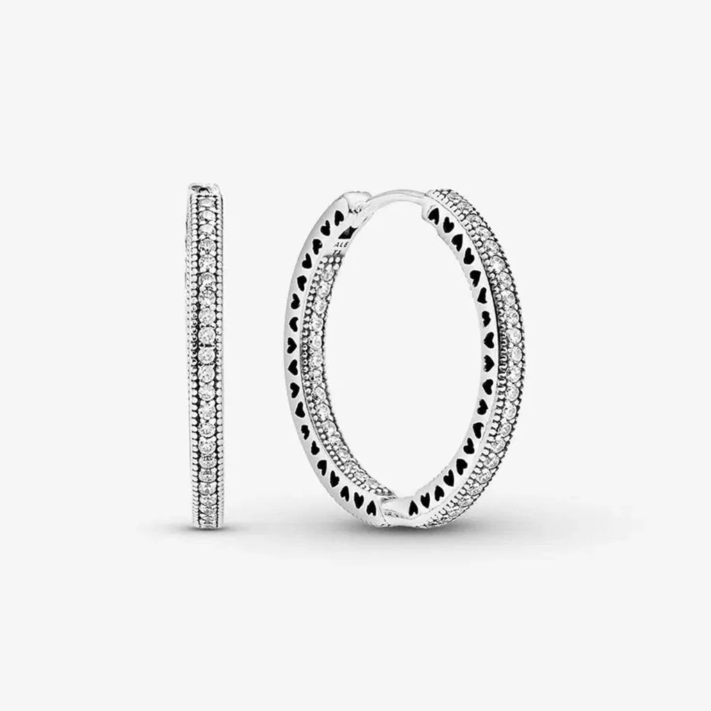 PANDORA : Sparkle and Hearts Hoop Earrings