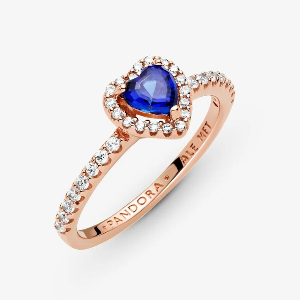 PANDORA : Sparkling Blue Elevated Heart Ring - 14k Rose gold-plated