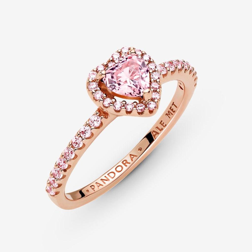 PANDORA : Sparkling Elevated Heart Ring - Pink - Image 5