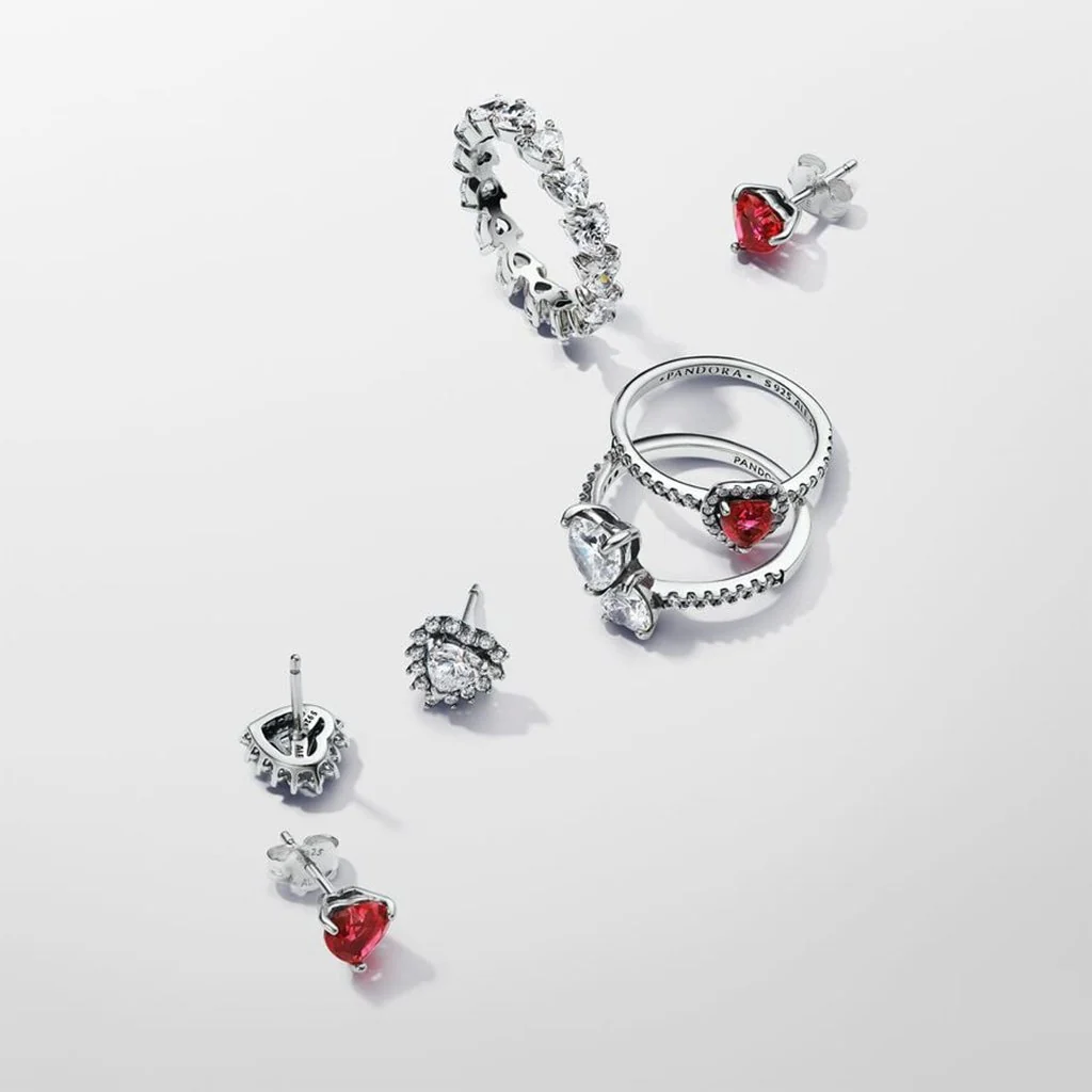 PANDORA : Sparkling Heart Halo Stud Earrings - Sterling Silver - Image 2