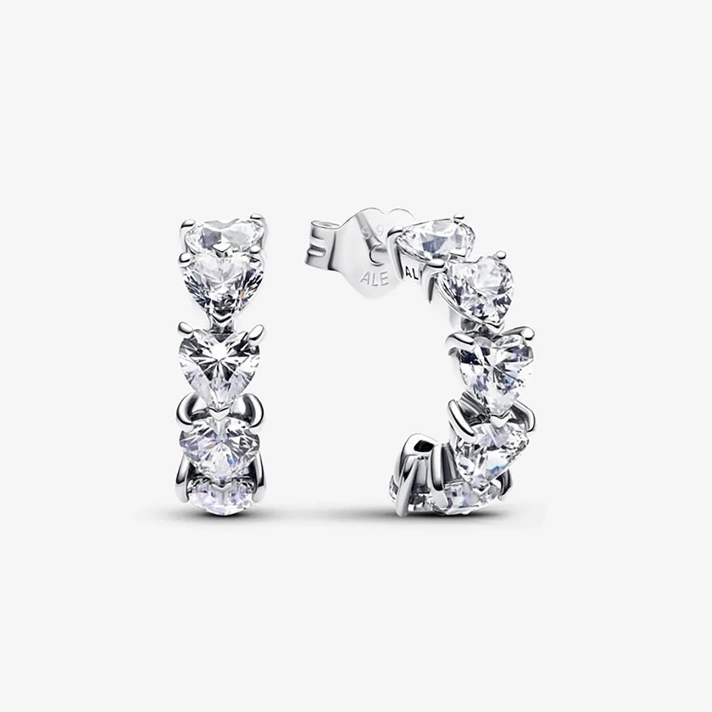 PANDORA : Sparkling Hearts Open Hoop Earrings