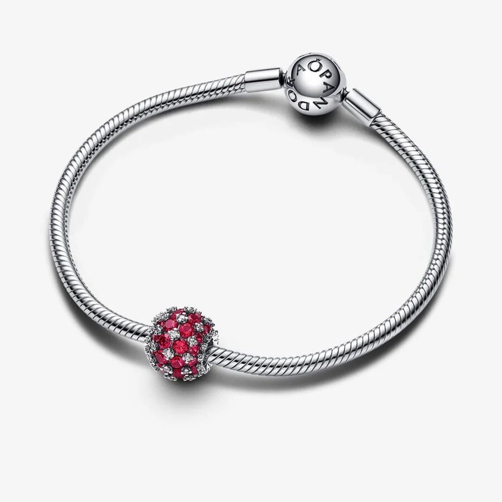 PANDORA : Sparkling Pavé Round Pink Charm  - Sterling Silver - Image 6