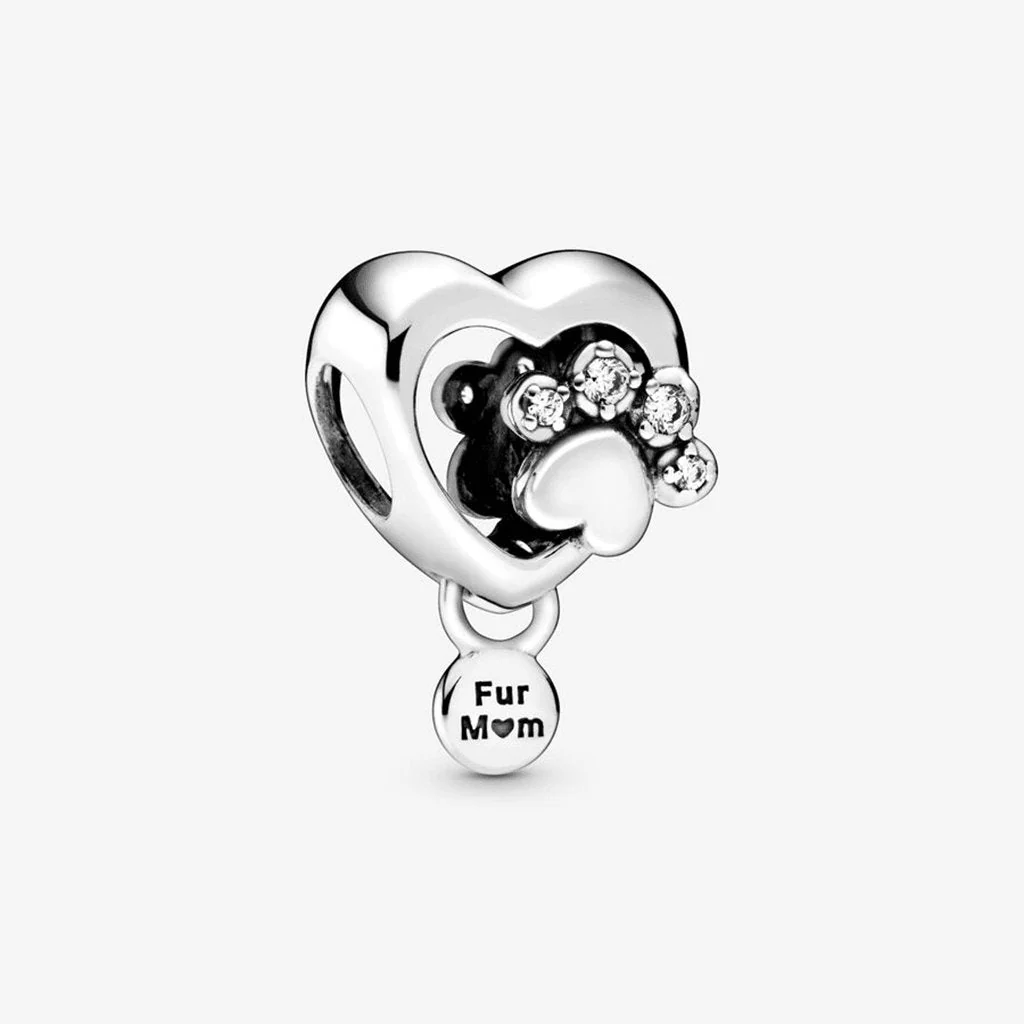 PANDORA : Sparkling Paw Print & Heart Charm