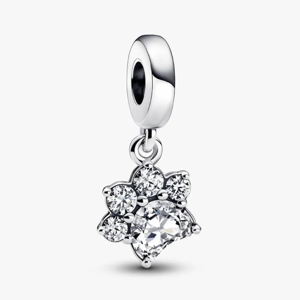 Pandora : Sparkling Pet Paw Print Dangle Charm - Sterling Silver