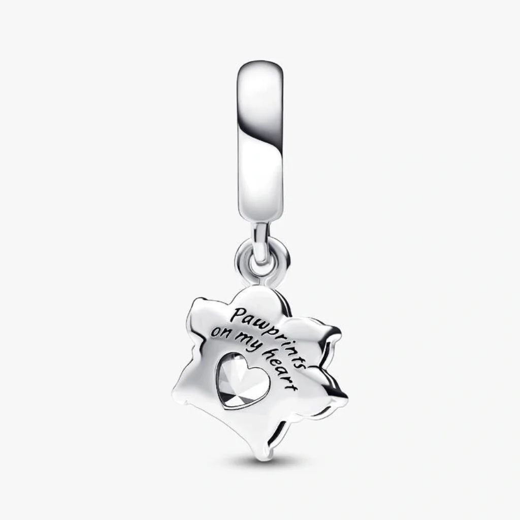 Pandora : Sparkling Pet Paw Print Dangle Charm - Sterling Silver - Image 2