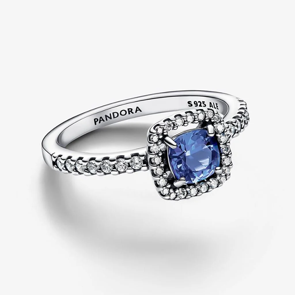 PANDORA : Sparkling Square Blue Halo Ring - Image 4