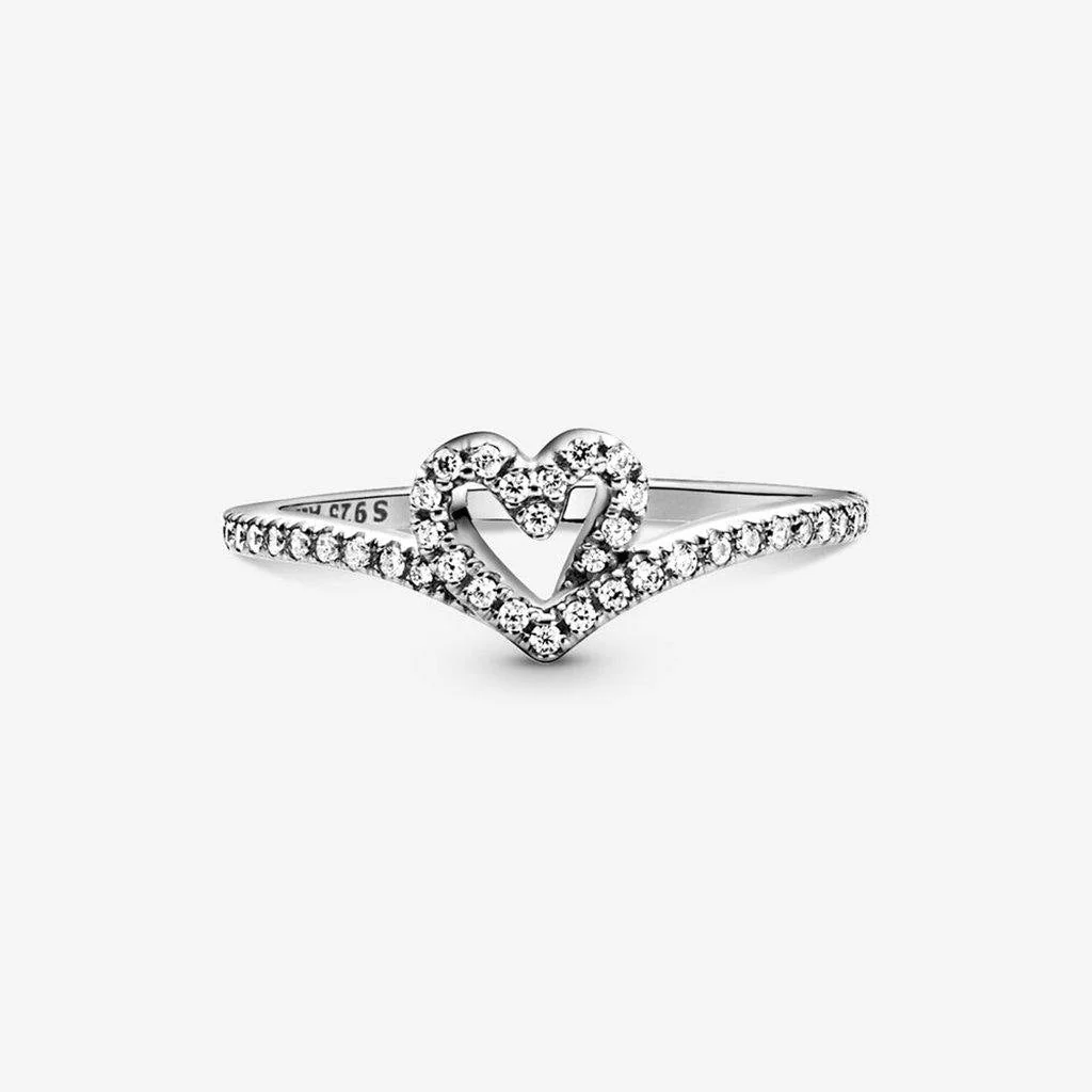 PANDORA : Sparkling Wishbone Heart Ring - Image 2