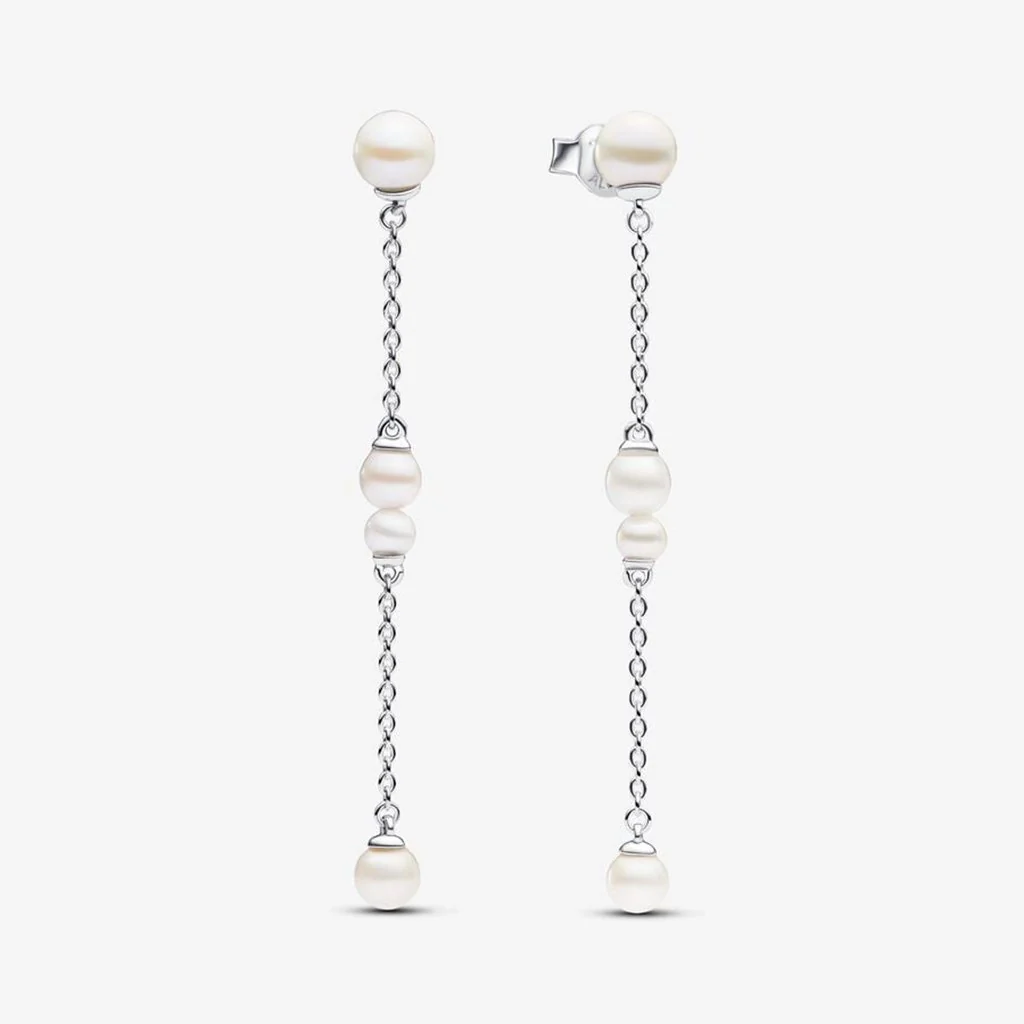 PANDORA : Treated Freshwater Cultured Pearl Drop Earrings - Sterling Silver - Image 2