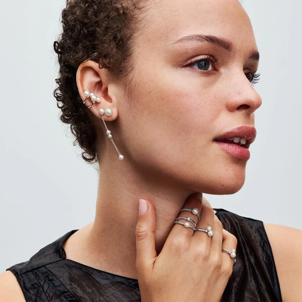 PANDORA : Treated Freshwater Cultured Pearl Drop Earrings - Sterling Silver - Image 3