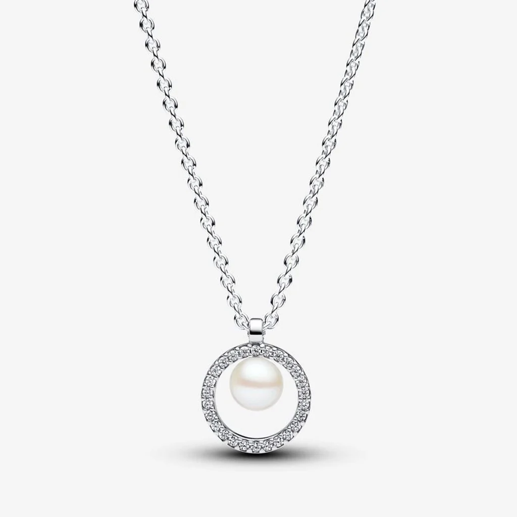 PANDORA : Treated Freshwater Cultured Pearl & Pavé Collier Necklace - Sterling Silver