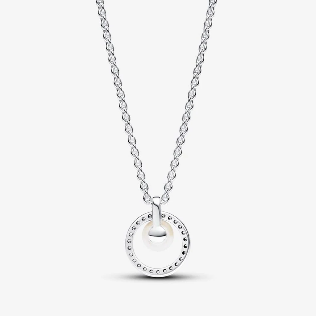 PANDORA : Treated Freshwater Cultured Pearl & Pavé Collier Necklace - Sterling Silver - Image 2