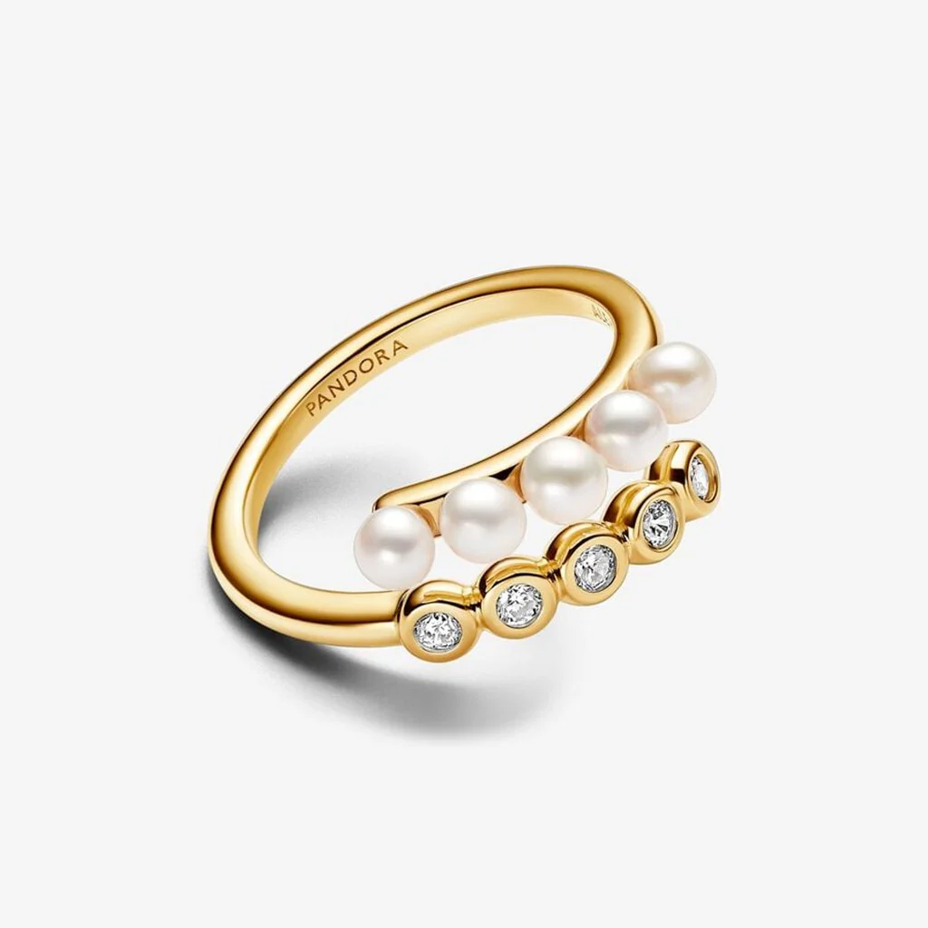 PANDORA : Treated Freshwater Cultured Pearls & Stones Open Ring - Gold - Image 3