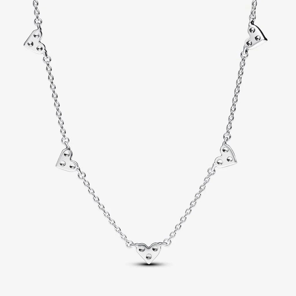 PANDORA : Triple Stone Heart Station Chain Necklace - Sterling Silver - Image 2