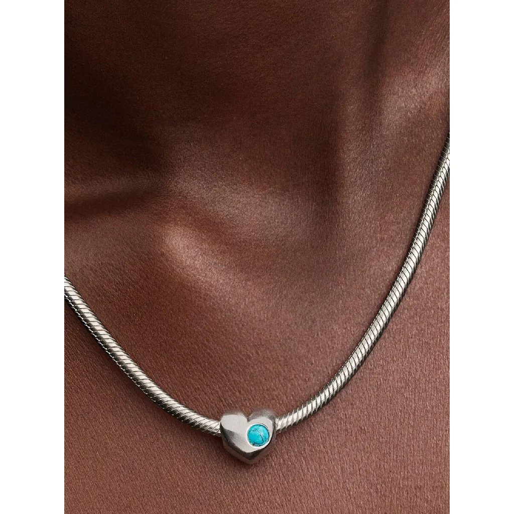 PANDORA : Turquoise Stone Heart Charm - Image 2