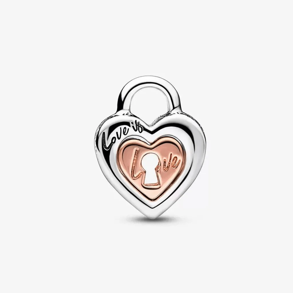 PANDORA : Two-tone Padlock Splittable Heart Charm - Sterling silver and 14k Rose gold-plated - Image 4