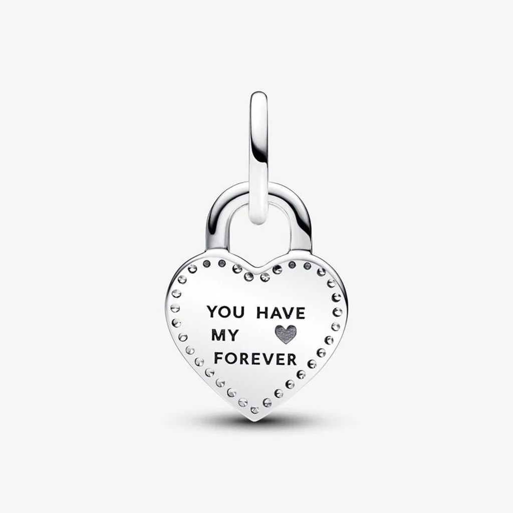 PANDORA : Two-tone Twistable Heart Padlock Double Dangle Charm - Sterling silver and 14k Rose gold-plated unique metal blend - Image 4