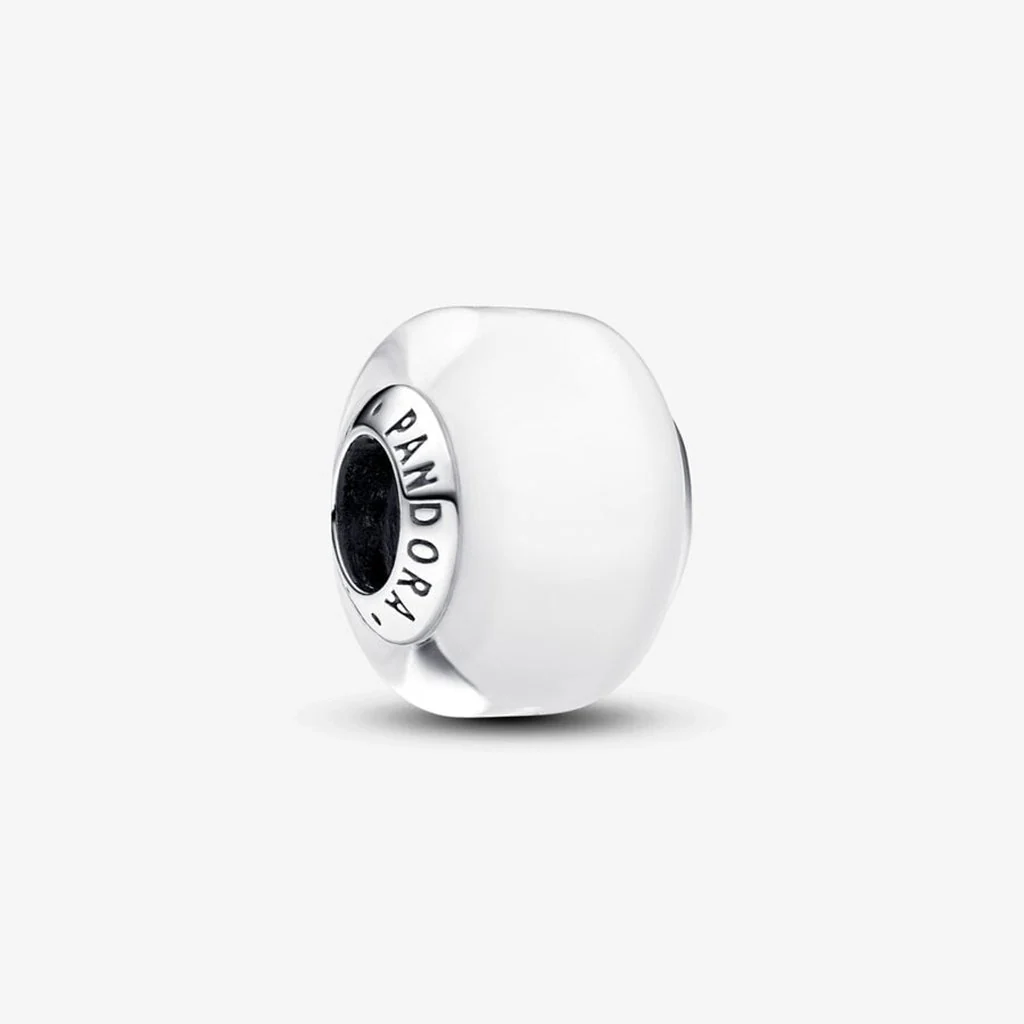 PANDORA : White Mini Murano Glass Charm in Sterling Silver