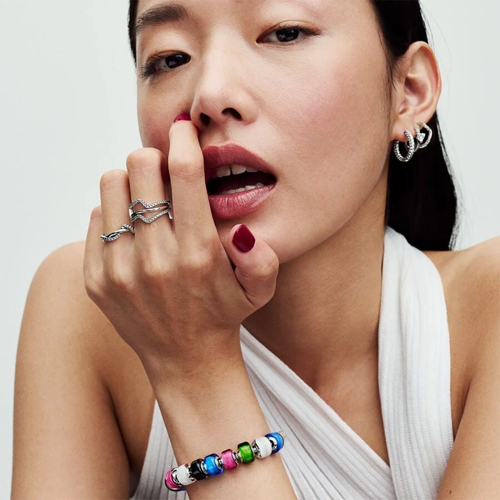 PANDORA : White Mini Murano Glass Charm in Sterling Silver - Image 2