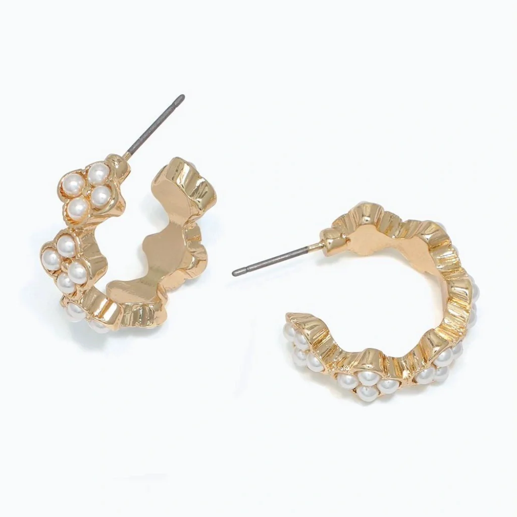 Periwinkle : Gold Clover Hoops With Pearls Earrings