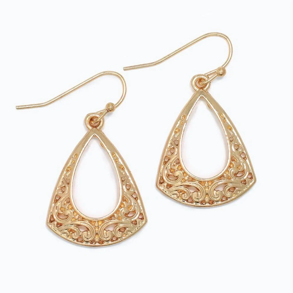 Periwinkle : Gold Open Drops With Delicate Filigree Earrings