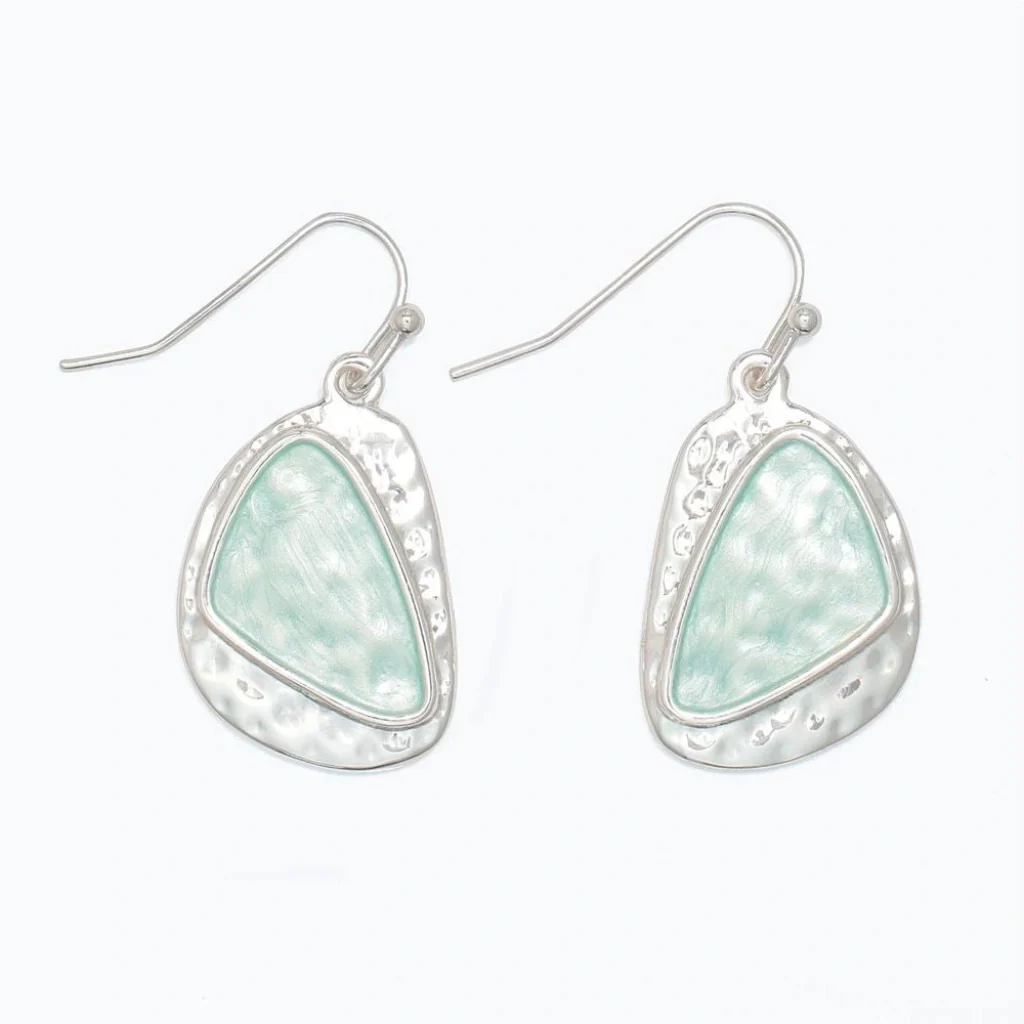 Periwinkle : Hammered Silver With Mint Enamel Earrings