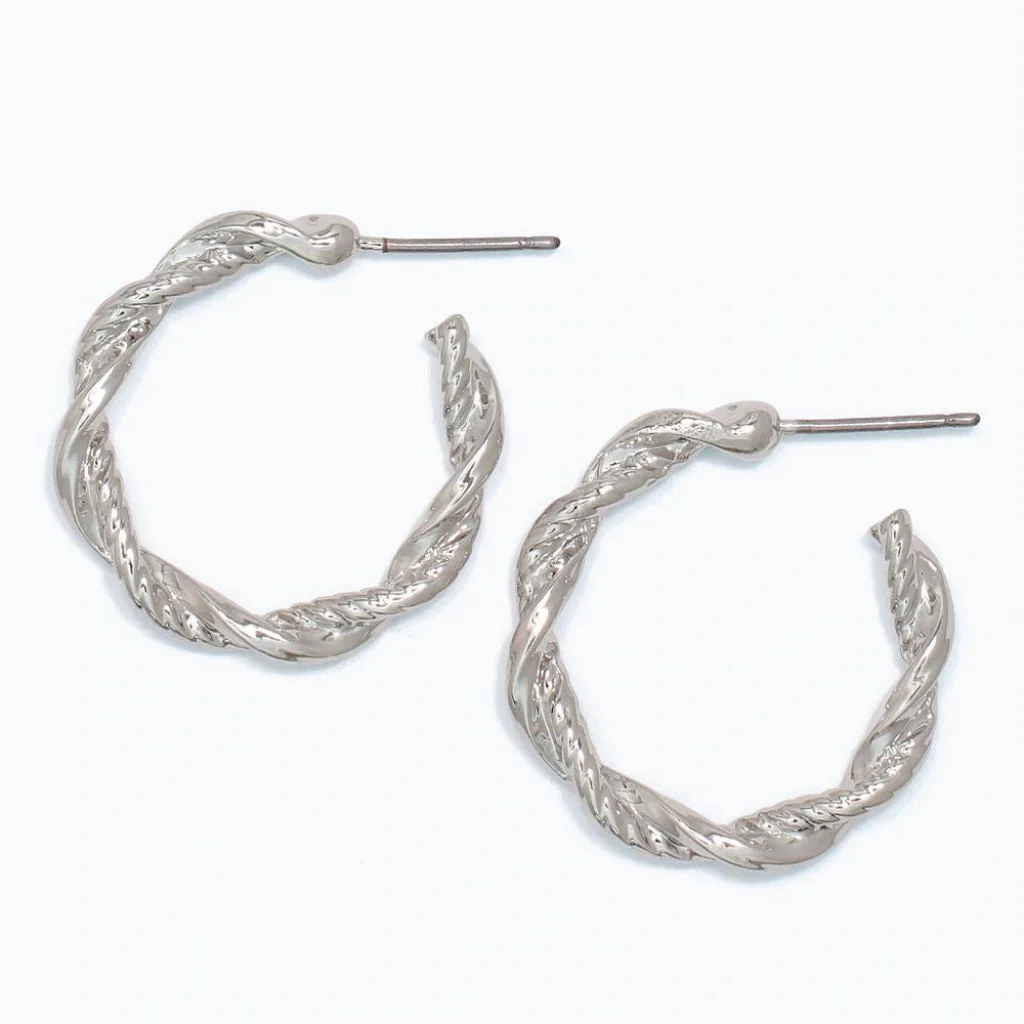 Periwinkle :  Silver Textured Twist Hoops Earrings