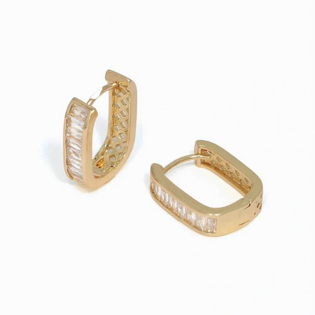 Periwinkle :  Stylish Clear CZs In Gold Hoops Earrings