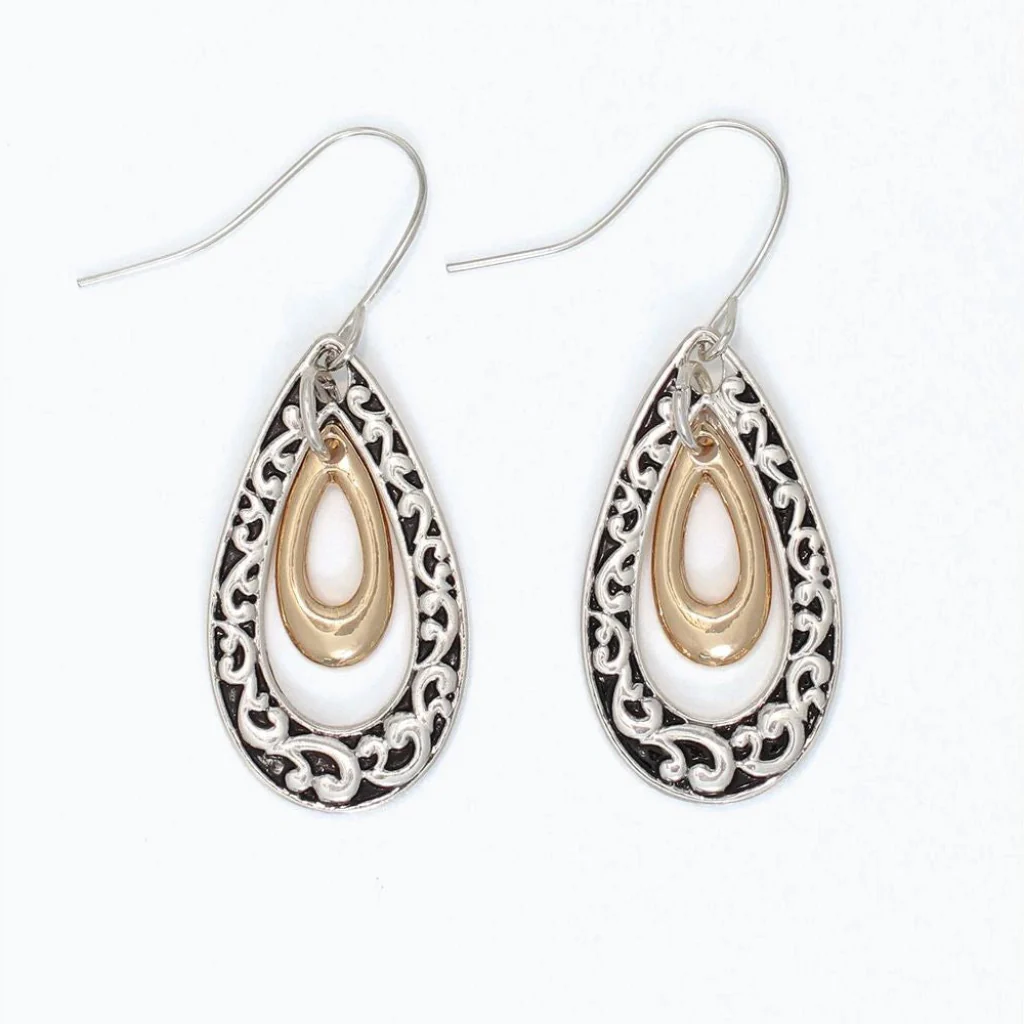 Periwinkle : Two-Tone Filigree Teardrops Earrings