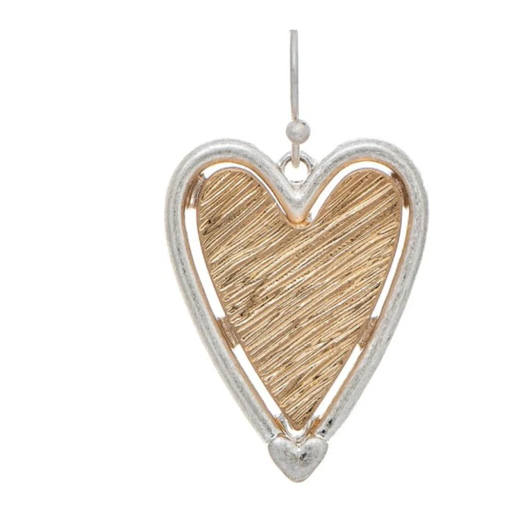 Rain Jewelry : Gold Engraved Lines Heart Silver Frame Earring