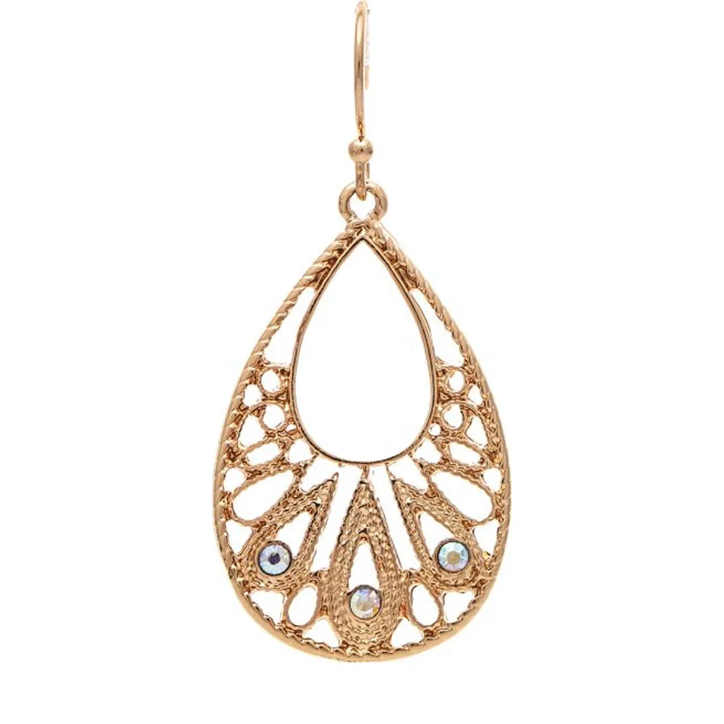 Rain Jewelry : Gold Filigree Crystal Teardrop Earring