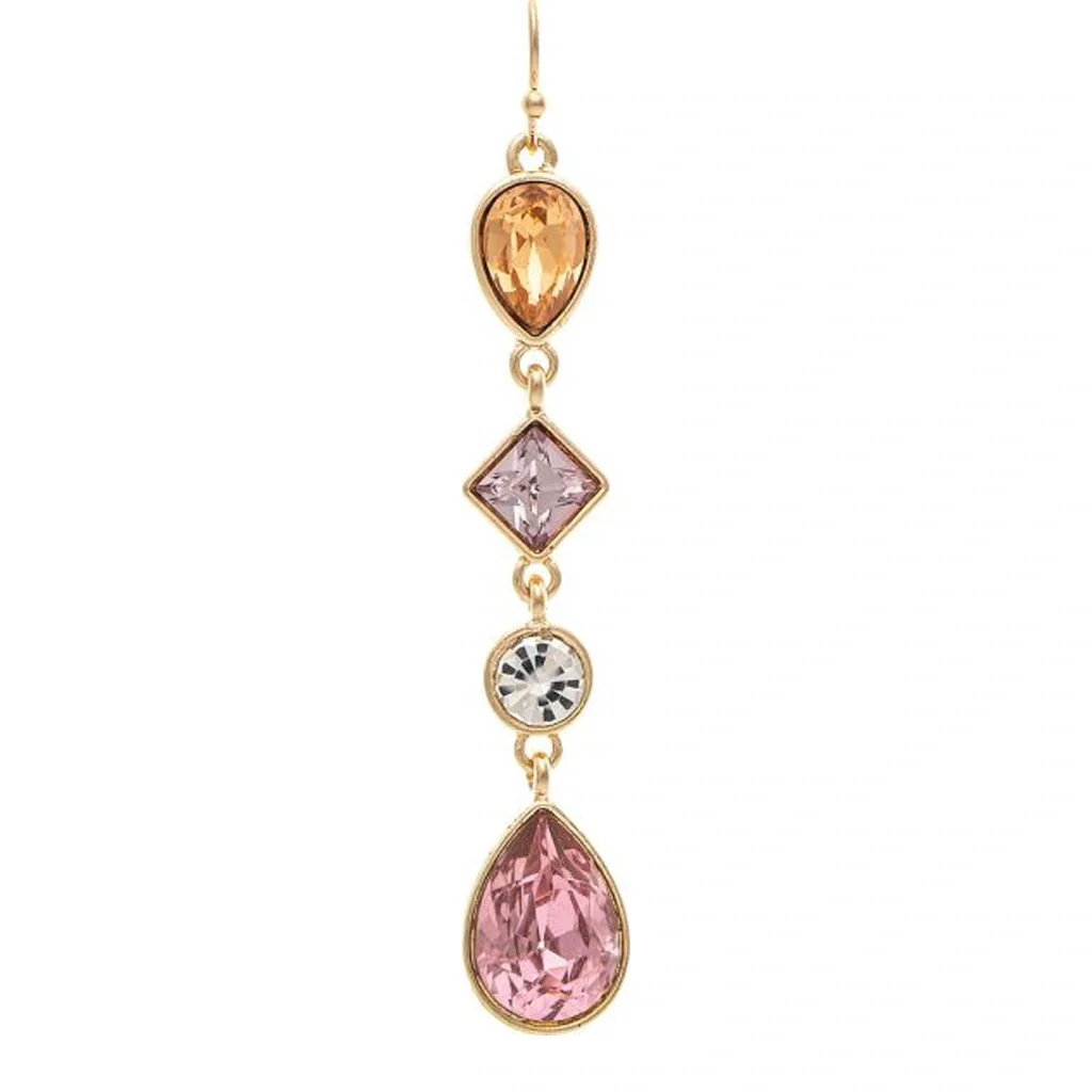 Rain Jewelry : Gold Multicolor Yellow Pink Crystal Shapes Drop Earring