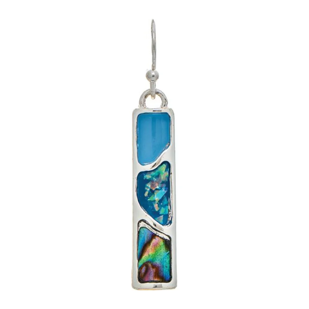 Rain Jewelry : Silver Blue Abalone Shell Bar Earrings