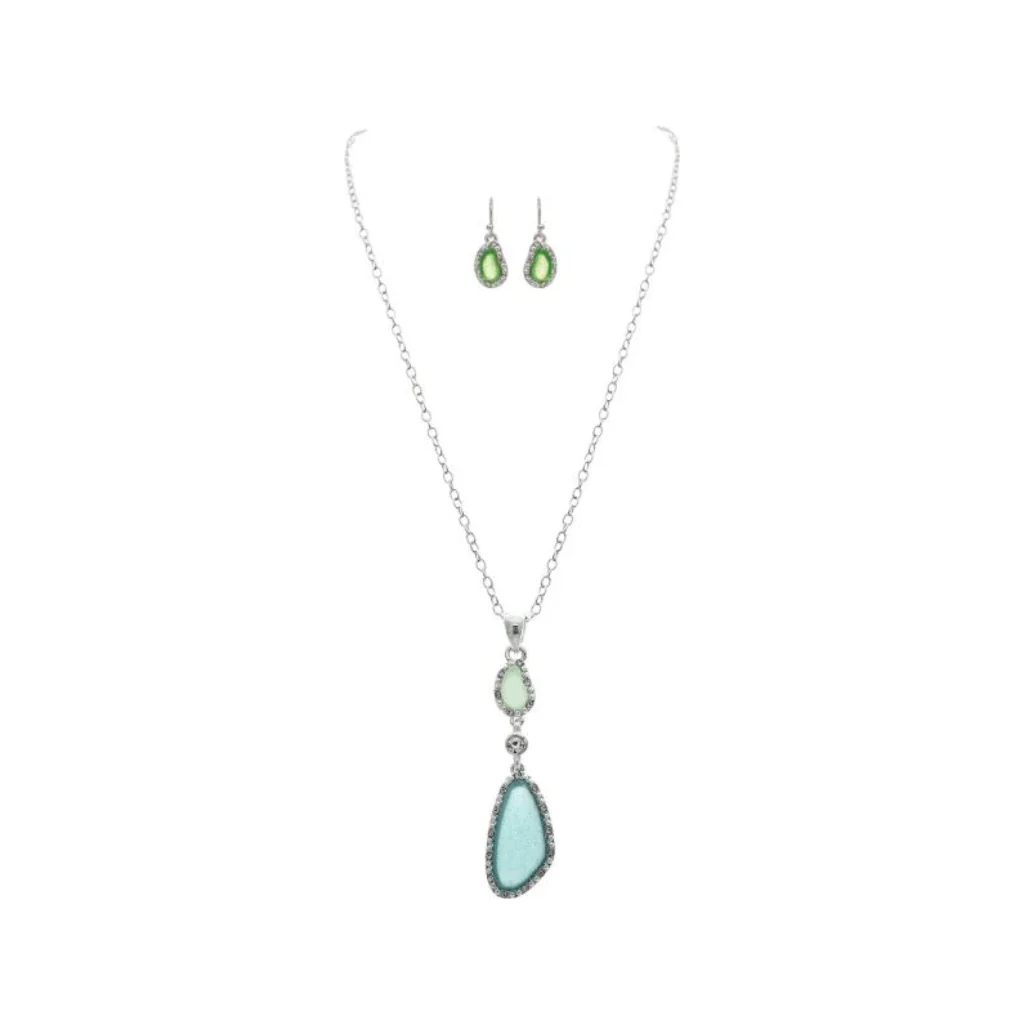 Rain Jewelry : Silver Blue Green Abstract Sea Gems Necklace Set