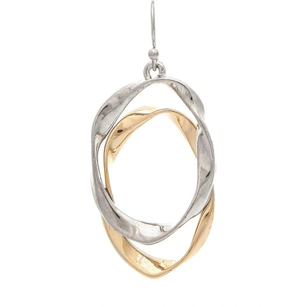 Rain Jewelry : Two Tone Fixed Wavy Oval Layer Earring