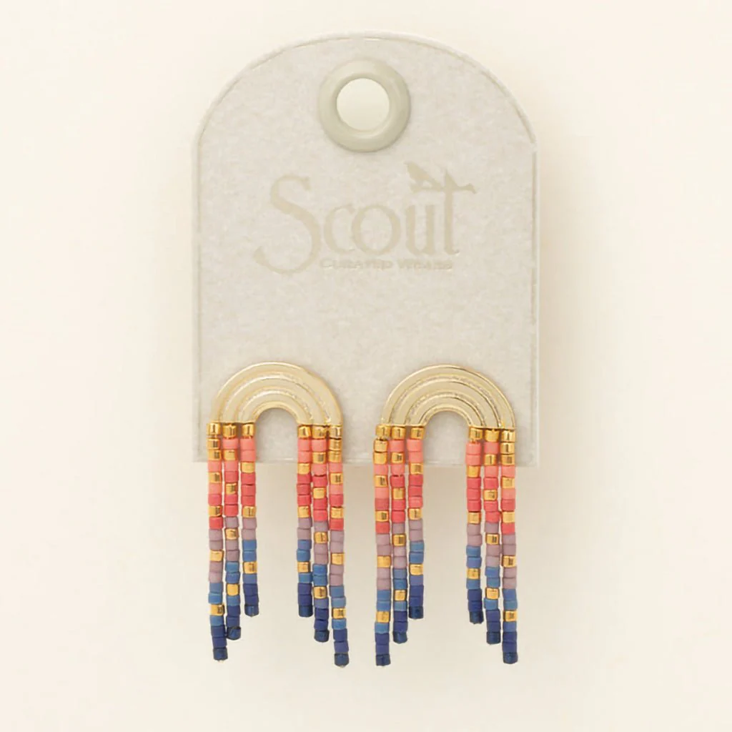 Scout Curated Wears : Chromacolor Miyuki Rainbow Fringe Earrings - Multi/Gold