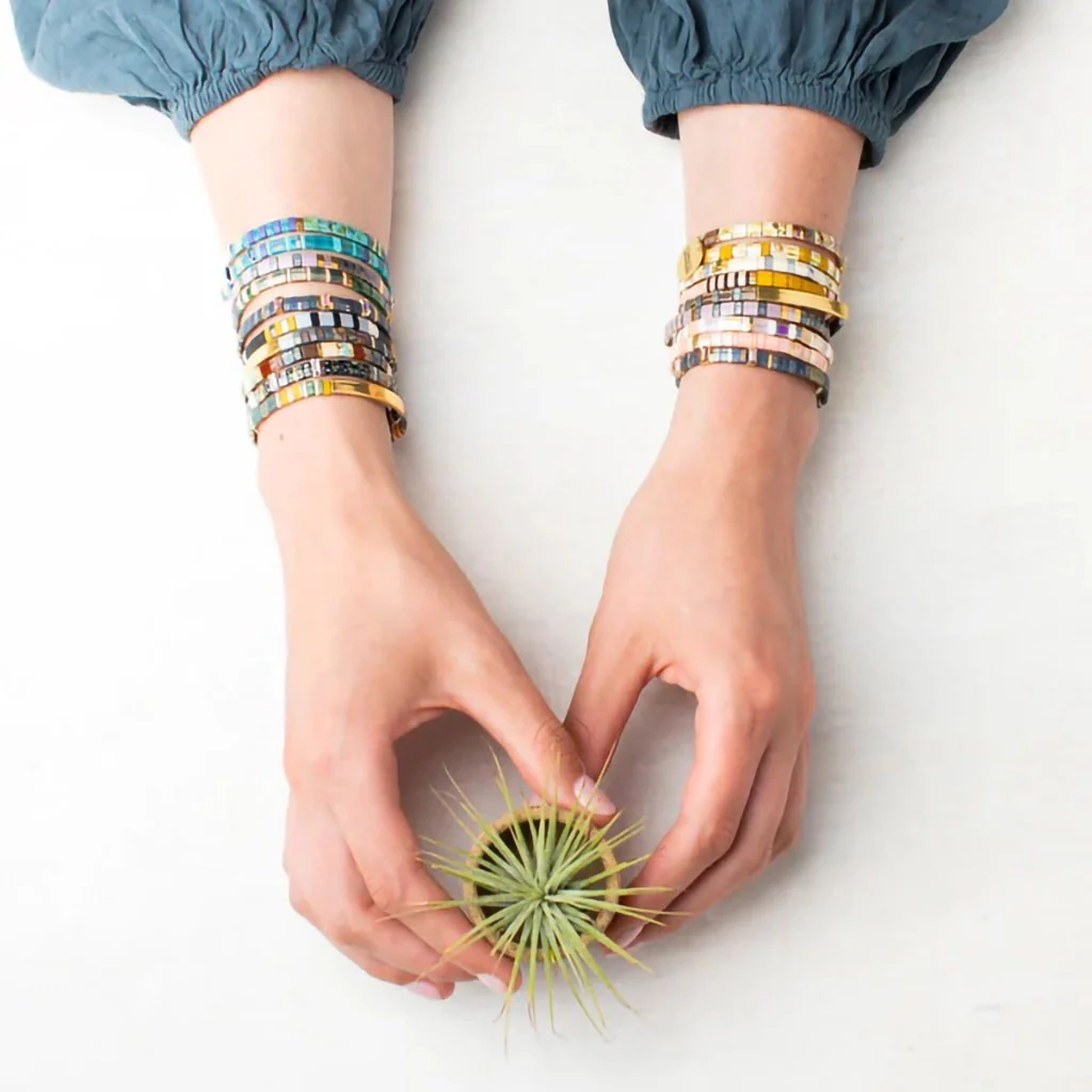 Scout Curated Wears : Good Karma Miyuki Bracelet - "Joy & Kindness" - Marine/Gold - Image 4
